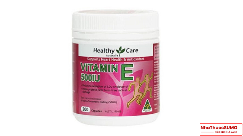 Viên Uống Vitamin E Healthy Care 500IU Hộp 200 Viên Của Úc, bổ sung một lượng lớn vitamin E tự nhiên cho cơ thể, hỗ trợ làm đẹp da và tóc