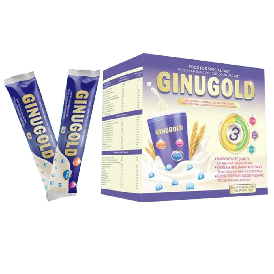 Hình ảnh hộp và gói sữa ngủ ngon Ginugold